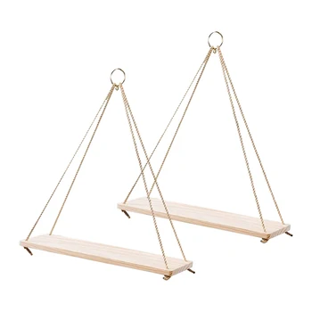

2 Pcs Hanging Rope Floating Swinging Wall Ornaments Wooden Basket Flower Pot Storage Rack For House Balcony Garden Decor