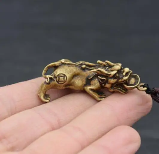 

China seiko carving Pure brass kirin wealth small statue