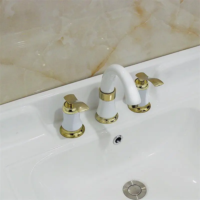 Роскошный комплект из 3 предметов для ванной с белым покрытием, кран для ванной комнаты, Европейский раздельный смеситель для раковины, Нефритовый смеситель