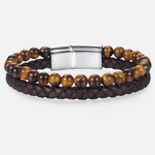 Уникальный браслет из бисера с тигровым глазом мужской кожаный браслет Прямая поставка Ювелирные изделия Подарки для мужчин DLB101