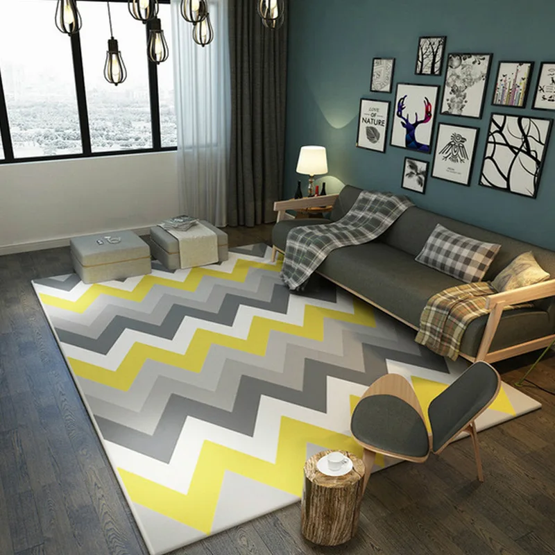 

Fashion Modern Nordic Yellow Gray Wave Zigzag Print Doormat/Kitchen Mat Living Room Bedroom Parlor Area Rug Decorative Carpet