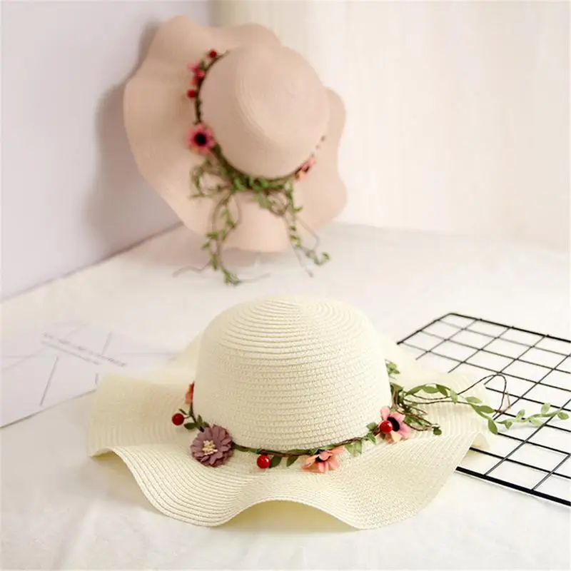 

Women Wave Flowers Beach Hat Ladies Summer Big Hats Seaside Holiday Vacation Rattan Straw Hat Fashion