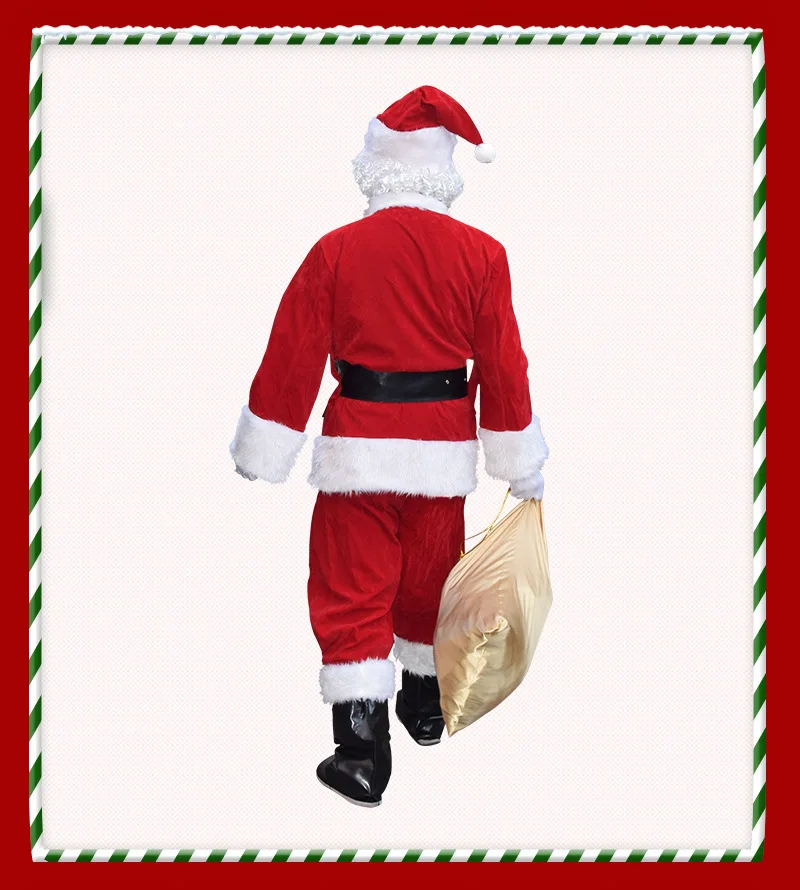 Высокое качество, мужской Рождественский костюм Санта-Клауса, женский, взрослый, для мужчин, для мальчиков, нарядное платье, маскарадные костюмы, вечерние костюмы, 9 шт., парик, борода