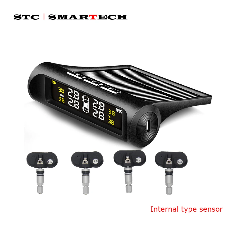 SMARTECH TPMS Car Tire Pressure Alarm Monitor System Solar Display 4 Internal / External Sensor Temperature Warning