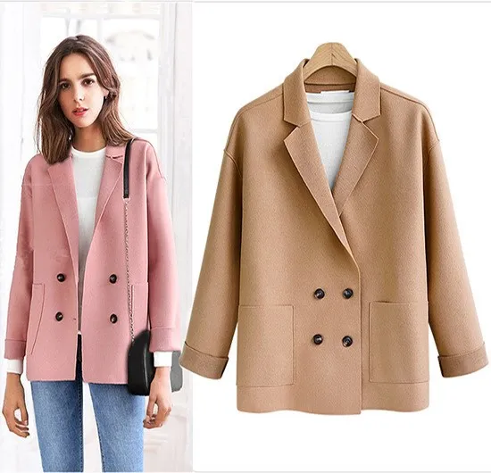Autumn Winter Women Wool Blend Coat Ouitwear Long Sleeve Solid Office Work Coat Single Breasted Short Coat