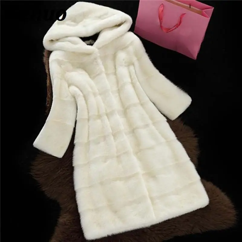 

Plus Size 3XL Winter Women Faux Fur Coat Thicken Warm Fur Long Hooded Overcoat Loose Casual Female Parka Jackets Outwear Genuo