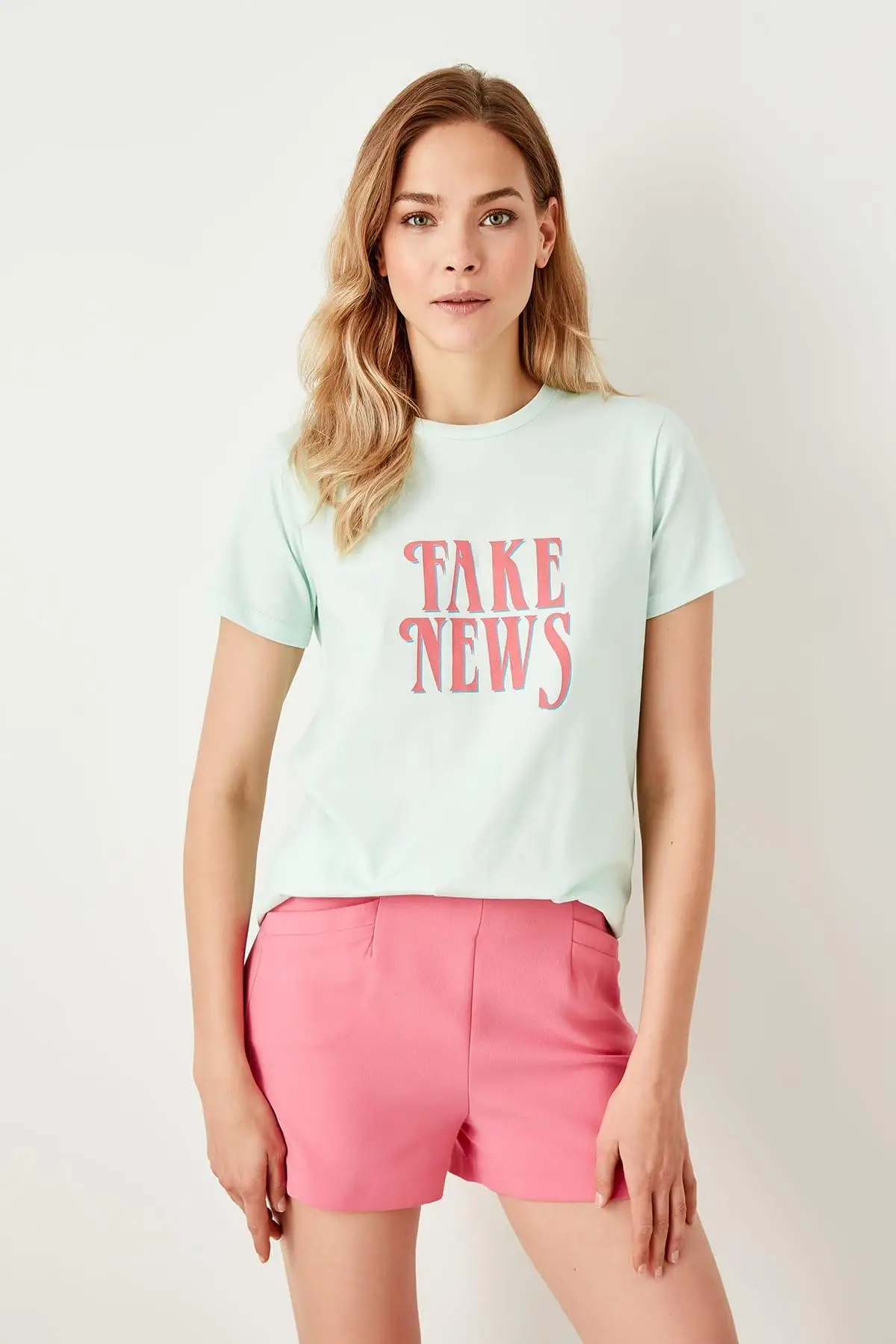 Trendyol мятный базовый Печатный трикотажные футболки TWOSS19VG0209|Футболки| |