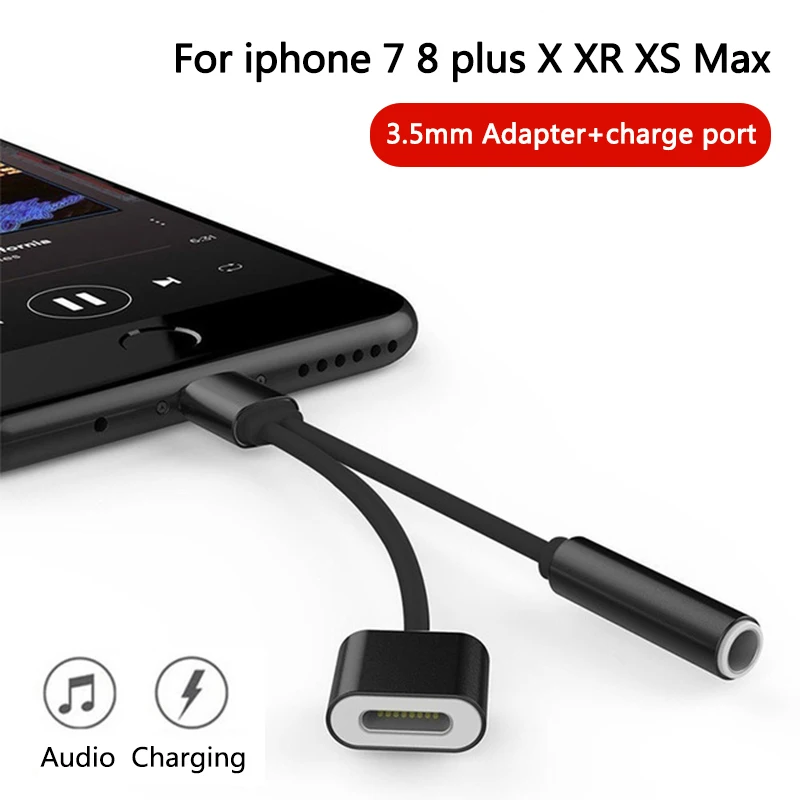 Goedkoop 2 IN 1 Oortelefoon 3.5mm Jack Aux Kabel Dual USB Splitter Voor Lightning Kabel Adapter Voor iphone X 7 8 Plus XS Ondersteuning Audio Kabel