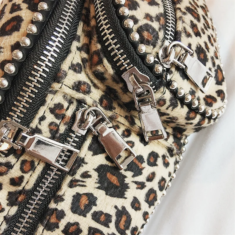 Miyahouse Casual Leopard Print Waist Bag For Young Women Faux Fur Zipper Pillow Chest Bag Female Winter Plush Portable Wallet