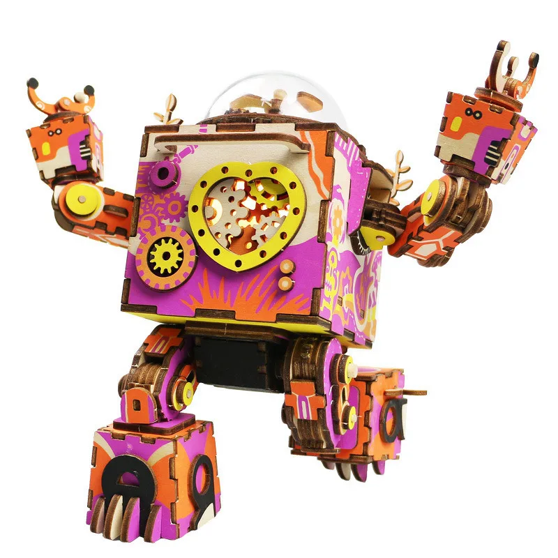 

Robotime Limited Edition Colorful Robot AM601 Wooden DIY 3D Puzzle Game Steampunk Music Box Toy Gift for Children Lover Friends