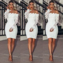 Fashion Womens Lace Summer Mini Dress Lone Sleeve Party Beach Dresses Sundress Sexy Off Shoulder Tassel Bodycon Dress Vestidos open shoulder sleeve womens lace dress