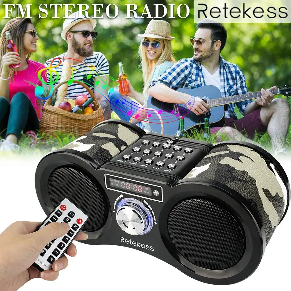 

Portable Camouflage Digital Stereo FM Radio USB TF Card Speaker MP3 Music Player With Remote Control Receiver Radio