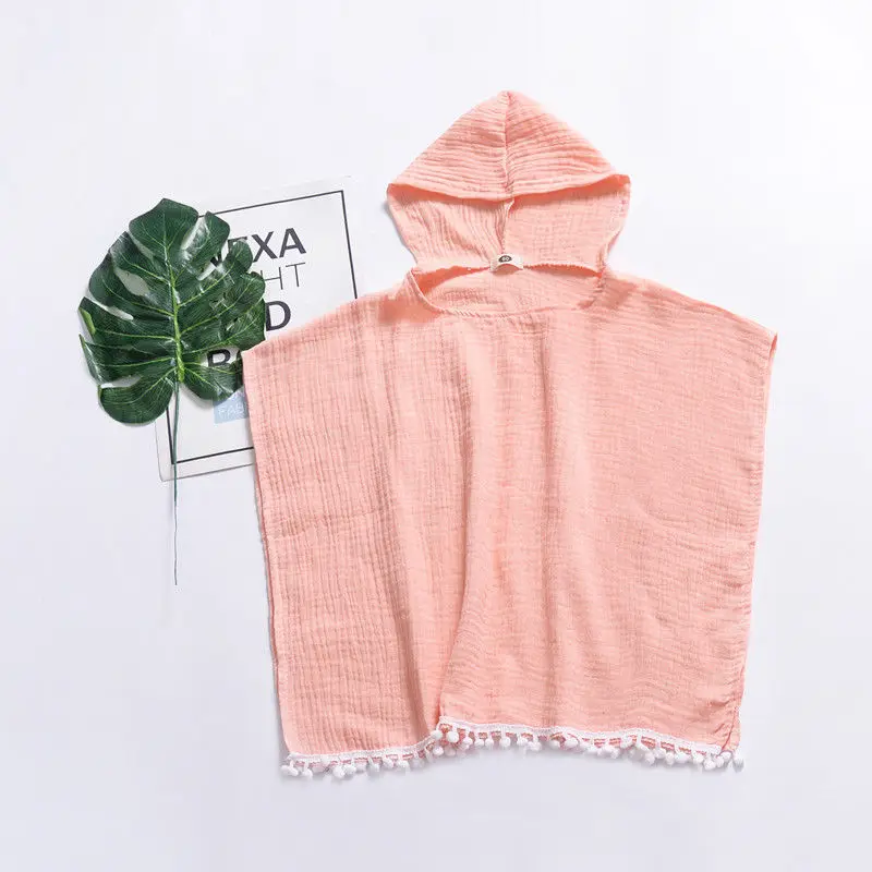 Kids Toddler Bikini Cover Up Hooded Dresses Baby Girl Solid Color Sleeveless Tassel Long Cape Dress 1-4 Years Beach Clothes