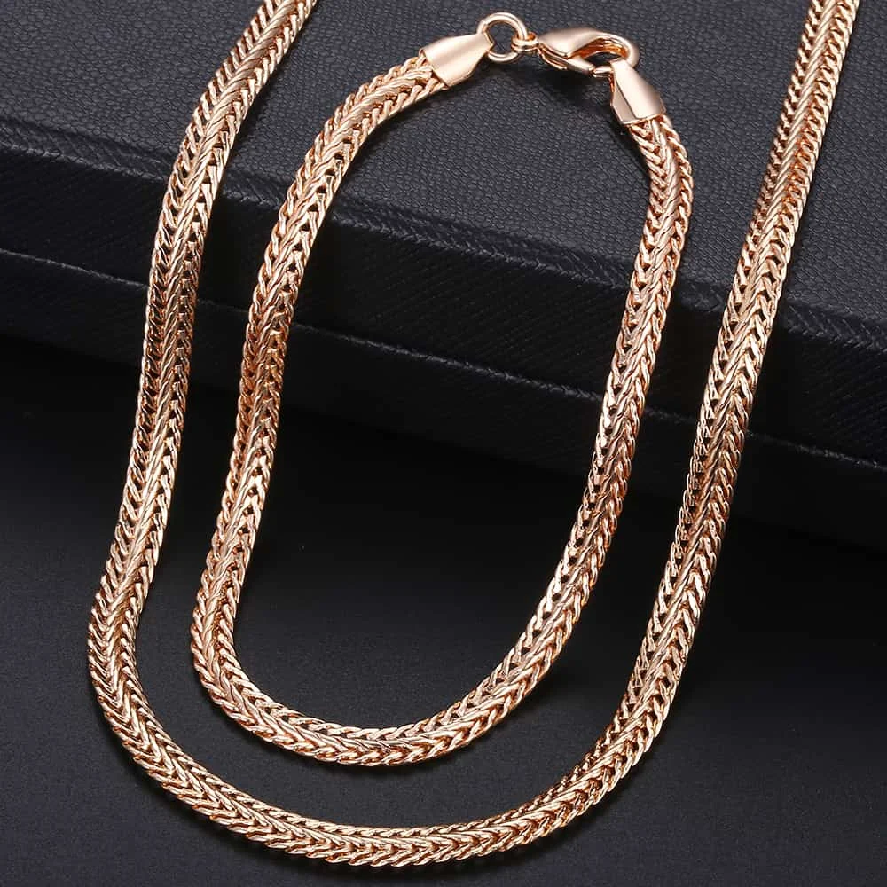 Women&#39;s Jewelry Sets 585 Rose Gold Necklace Bracelet Set Braided Foxtail Link Chain Fashion ...