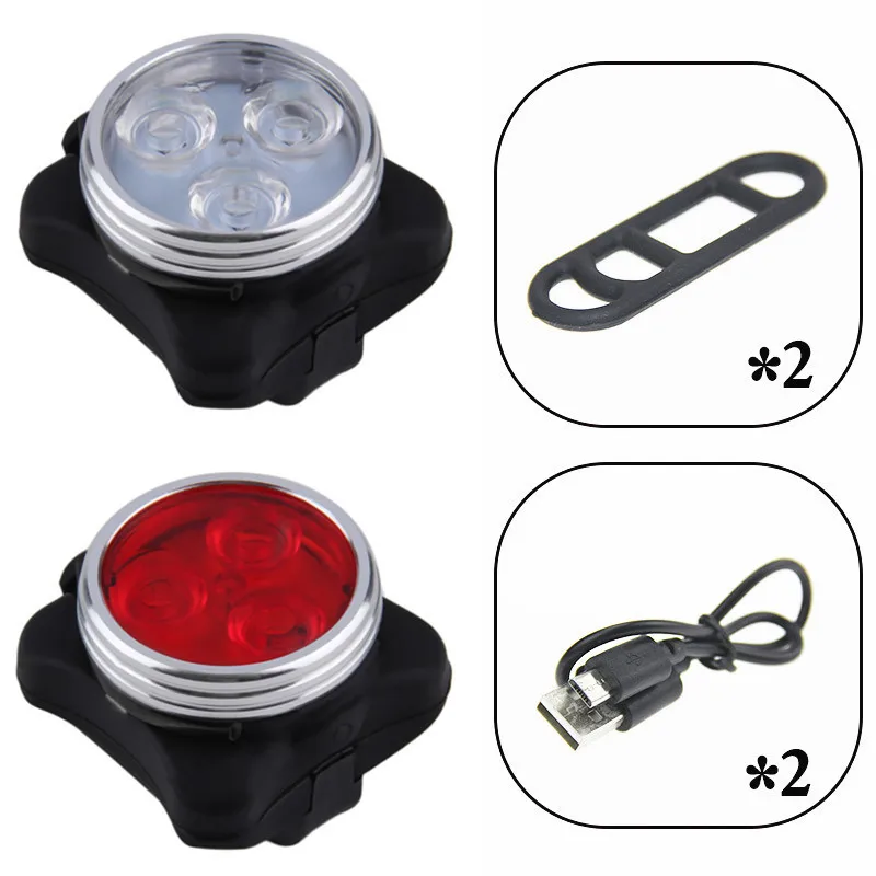 Flash Deal 1Set Bike 3 LED Head Front Rear Tail Light 4 Modes Rechargeable USB LED Cycling Light Flashlight With Mount Bicycle Accessories 4