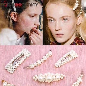 

BalleenShiny Pearl Hairpins Ins Hot Sale Luxury Princess Glitter Headwear Baby Girls Fashion Hair Clip Women Hair Accessory Gift