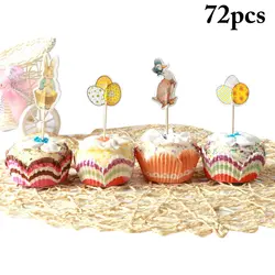 72 PCS торт Топпер декоративные Ассорти Кекс Топпер Cupcake pick для вечерние Пасхальной Вечеринки Торт Украшение