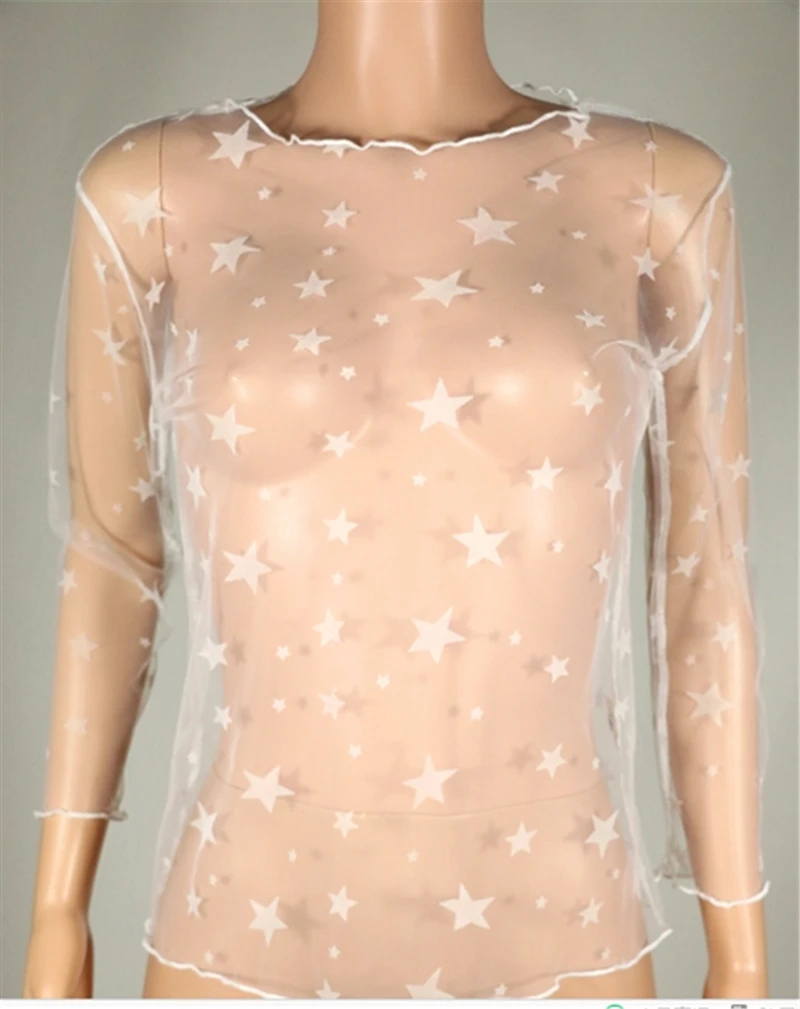 Ladies Sheer Transparent Mesh Blouse Bodycon Tops Women's shirt Tops Clubwear Sexy Summer Women Lace Star Print tops Ladies Sheer Transparent Mesh Blouse Bodycon Tops Women's shirt Tops Clubwear Sexy Summer Women Lace Star Print tops