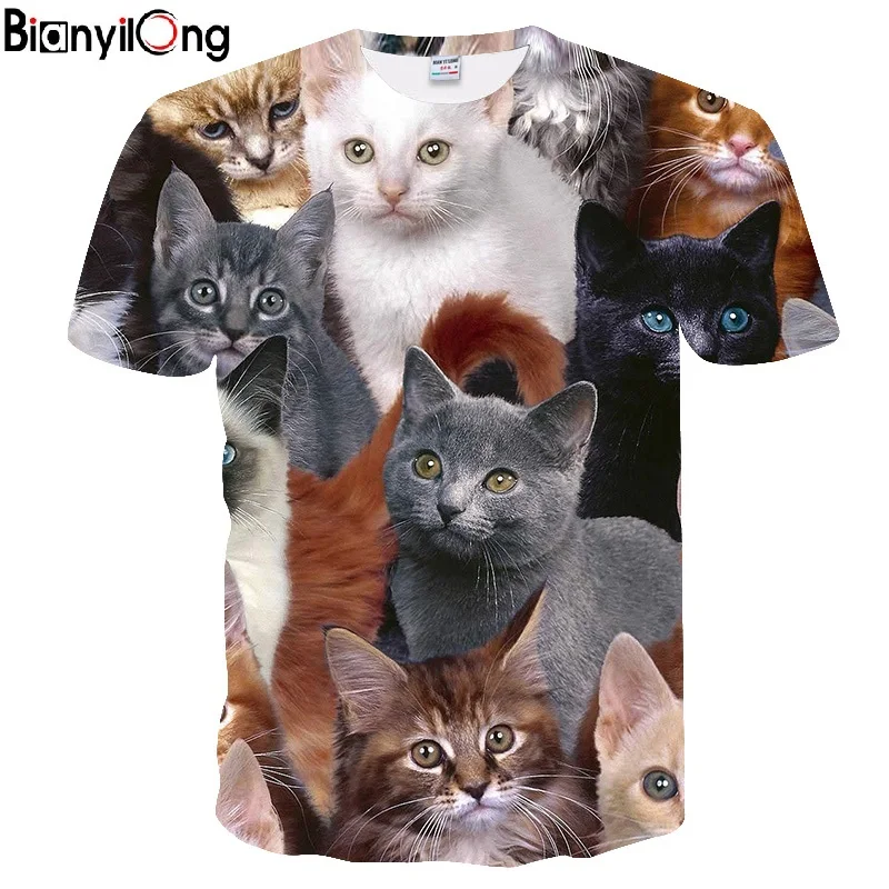 

2018 new Many kittens printed T-Shirt 3D Print cat tshirts Women Summer O-Neck Hipster Tees Cats Tops Outfit men t shirt tops