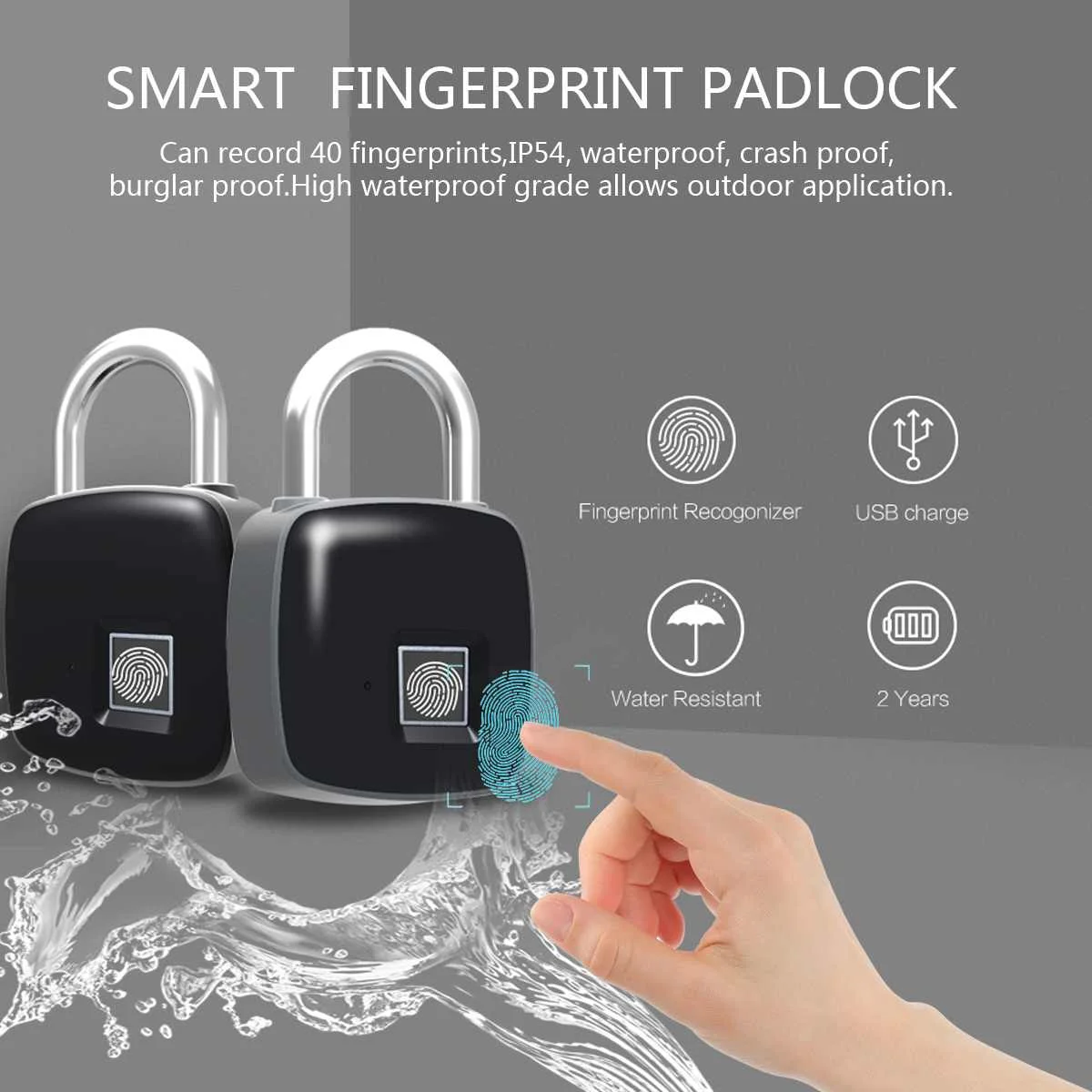 

USB Rechargeable Smart Keyless Fingerprint Lock bluetooth Waterproof Remote Anti-Theft Security Padlock Door Luggage Case Lock