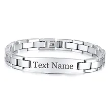 Персонализированная гравировка браслеты для мужчин Серебряный тон нержавеющая сталь звено цепи pulsera masculina 21,5 см