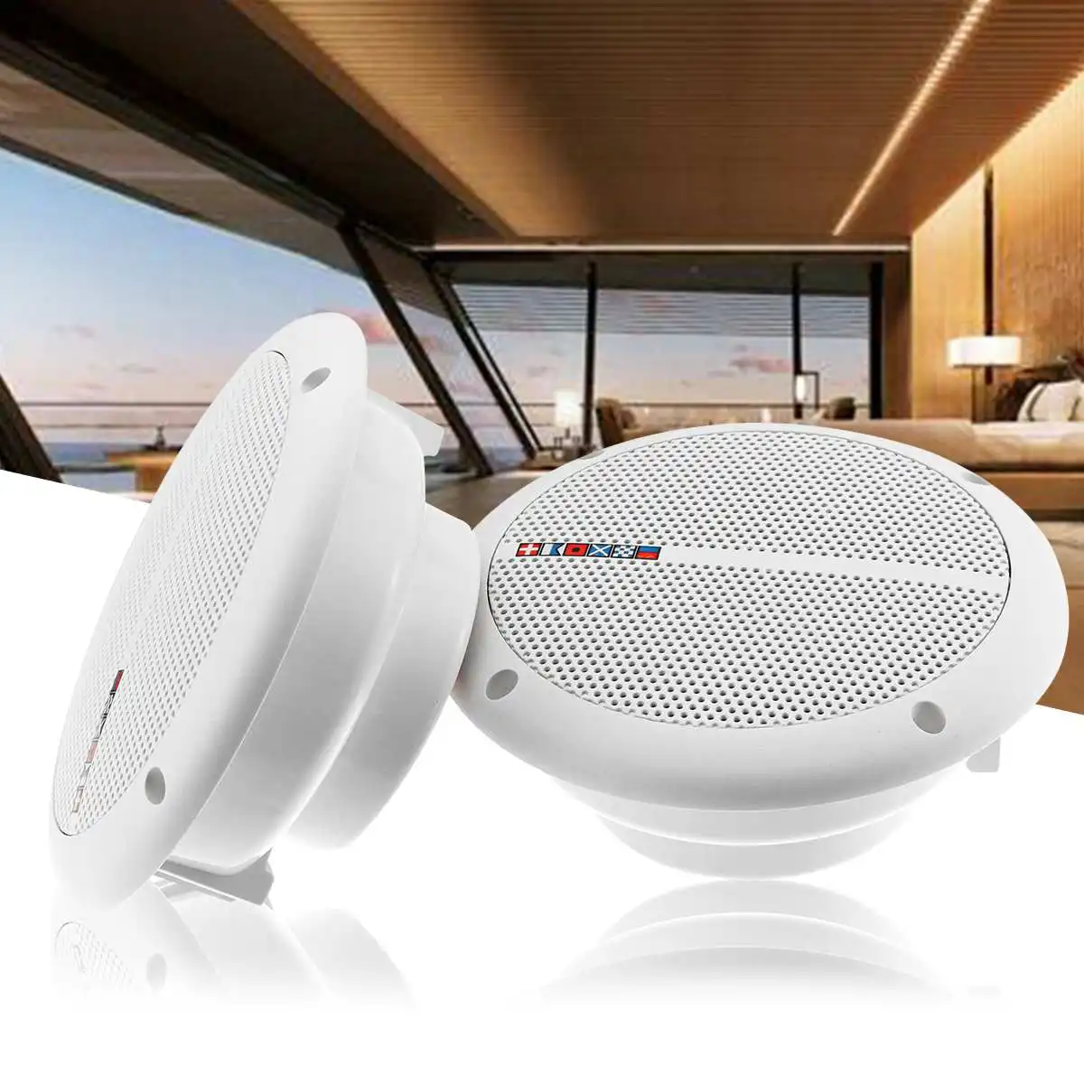2x 70W Waterproof Ceiling Speaker Syatems 2-Way Flush Mount Home Theater Loundspeaker Amplifier In-Wall/Boat/Car/Marine