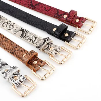

Fashion Faux Leather Snake Pattern Thin Waist Belts For Women 105cm Long Adjustable Waistband Dress Jeans Decorative Buckle Belt