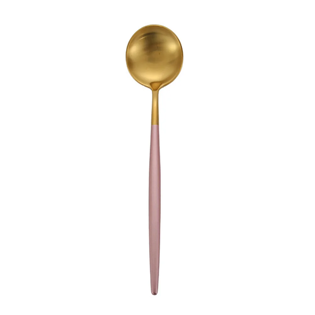 

Stainless Steel Western Food Serving Spoon Creative Mirror Polishing Coffee Stirring Spoon Tea Spoon (Pink and Golden)