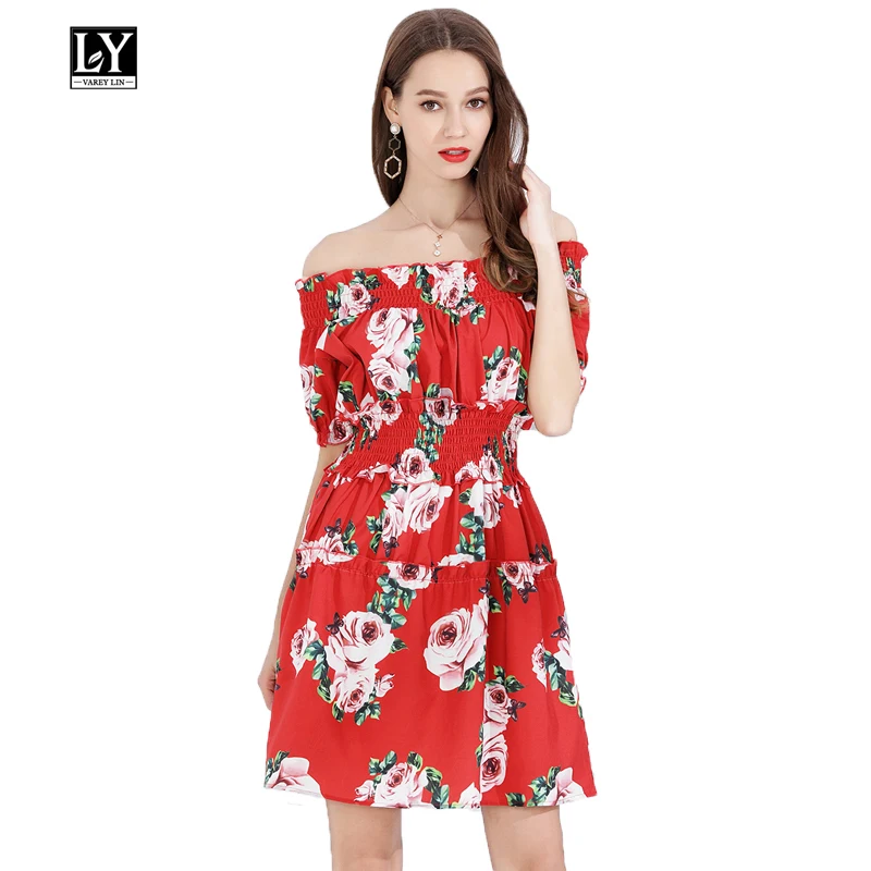 Ly Varey Lin New Women Floral Dress Vintage Sexy Slash Neck Backless