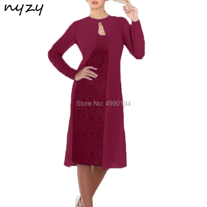 

NYZY M123c Elegant Sheath Chiffon 2 Piece Mother of the Bride Burgundy Bolero Formal Dress for Wedding Party vestido madrinha