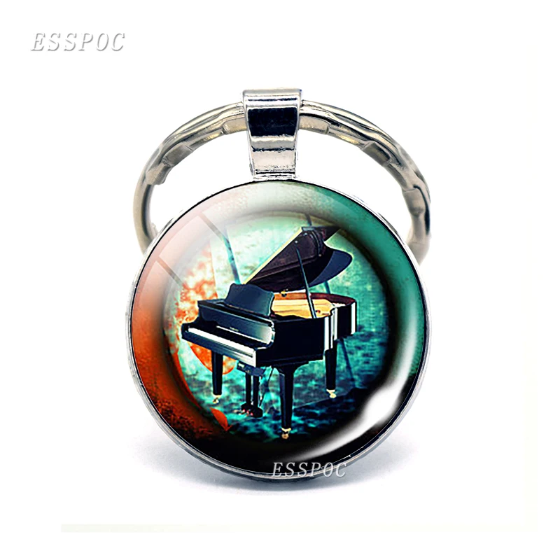 

Guitar Music Glass Pendant Guitar Keychain Key Ring Musical Instrument Jewelry Music Lover Teacher Student Gift 2019 New