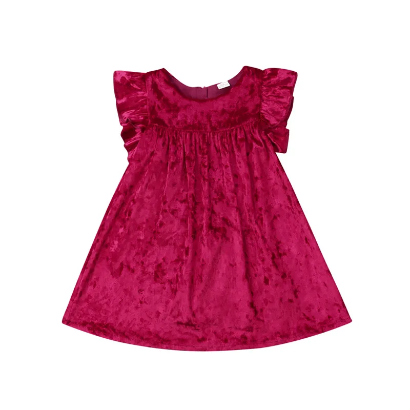

Summer Toddler Kids Baby Girls Velvet Ruffle Dresses Swing Tutu Princess Dress Children Pure Color Prom Party Pageant Dress 1-6T