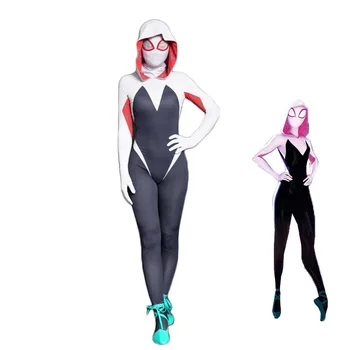 

MMGG new Spider Man Into the Spider-Verse cosplay Spider-Gwen cosplay costume Gwen Stacy jumpsuits mask set for girl women