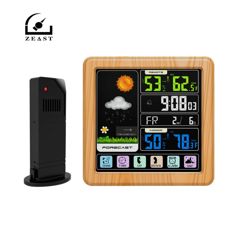 

Wireless Weather Station Sensor Clock Temperature Humidity Meter Barometer Weather Forecast Clock Color Screen Indoor Outdoor