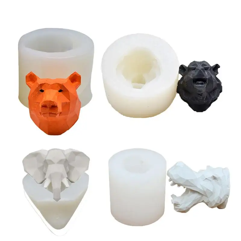 

3D DIY Silicone Mould Geometry Bear Tiger Horse Hippor Elephant Head Aromatherapy Car Display Candle Gypsum Mold Cake Decoration