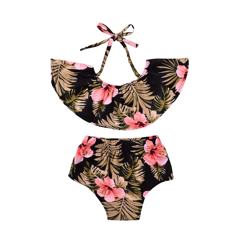 

Toddler Kids Infant Baby Girls Casual Clothes off shoulder pullover sleeveless Tops Floral print Shorts Briefs 2pc cotton set