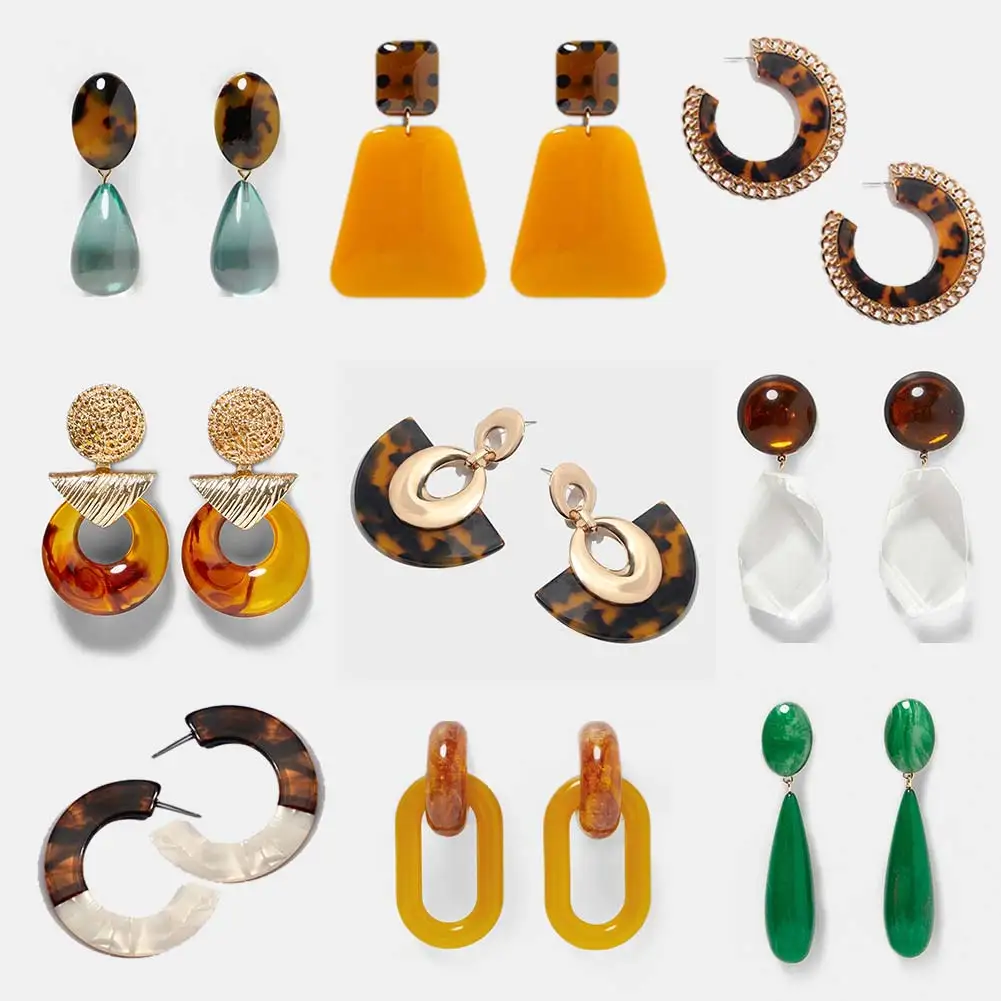 

JUST FEEL ZA Fashion Leopard Resin Stud Earrings For Women Boho Vintage Acrylic Round Circle Earring Girl Party Wedding Jewelry