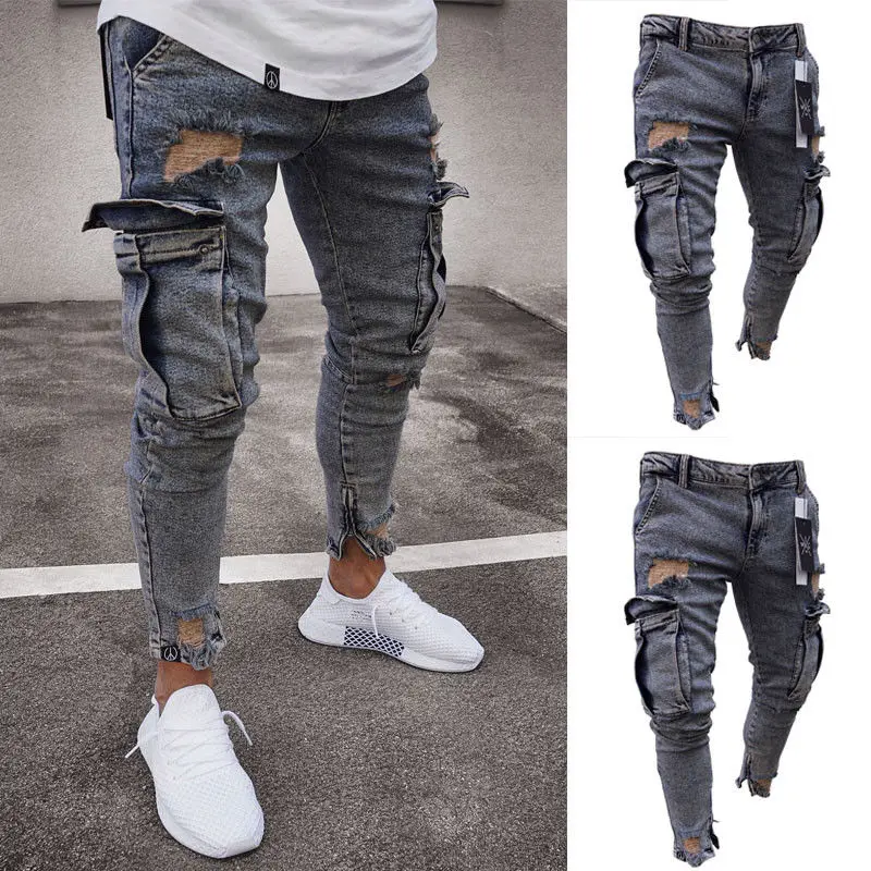 

Thefound 2019 New Men's Stretchy Ripped Skinny Biker Destroyed Taped Slim Fit Pants