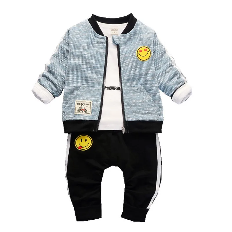 

Spring Autumn Baby Boys Girls Cotton Cartoon Smiley Face Coat T Shirt Pants 3pcs/sets Children Fashion Sports Casual Tracksuits