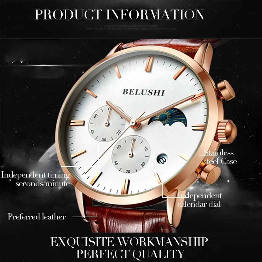 Watch Men Waterproof Sport Men Watch Luxury Brand Belushi Mens Wristwatch Clock Military Watch Quartz Watches Moon Reloj Hombre