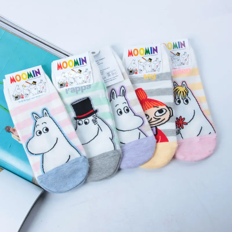 Стикеры кроссовки женские носки в полоску Moomin новый милый мультфильм счастливый