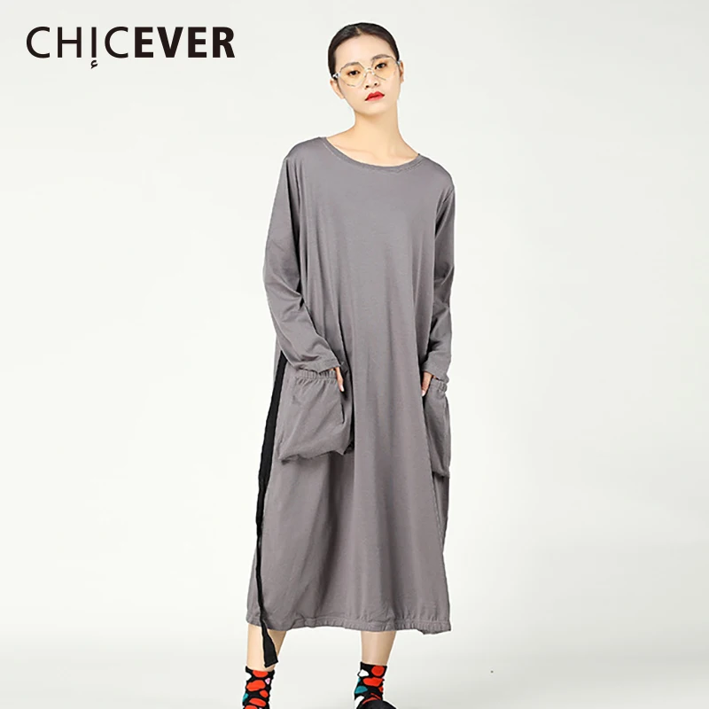 

CHICEVER Spring Black Women Dress Long Sleeve Big Size O neck Pullovers Dresses Female Clothes Fashion Vestidos Casual 2019