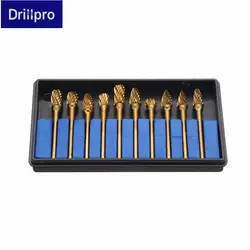 Drillpro 10 шт. титановое покрытие заусенцы из карбида вольфрама роторная дрель биты 1/8 дюймов режущий инструмент напильники