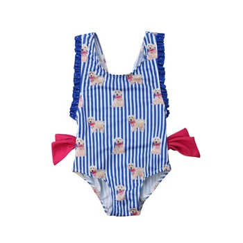 

Swimsuit 2019 New Toddler Baby Girls Summer Swimsuit Bathing Suit sleeveless Bow Stripes and Dog Print Rompers Sunsuit 1-6Y