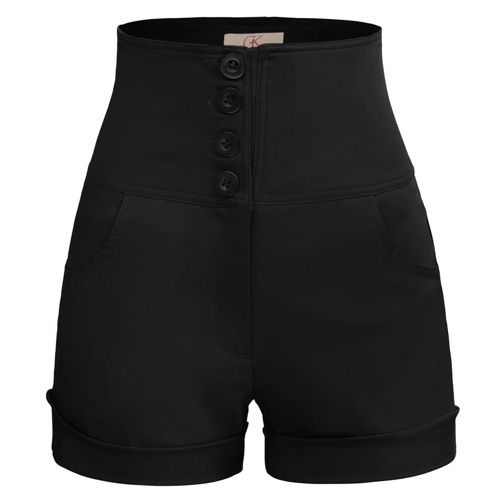 

Women's Solid Color High Waist Four Function Buttons Front Shorts Short Pants