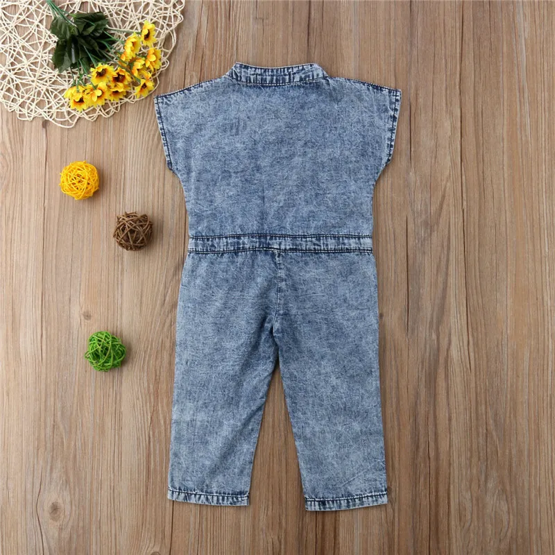 Fashion Kids Baby Girls Clothes Pocket Denim Romper Overalls Jumpsuit Jeans Pants Trousers Trendy Girls Blue Trousers 1-7Y