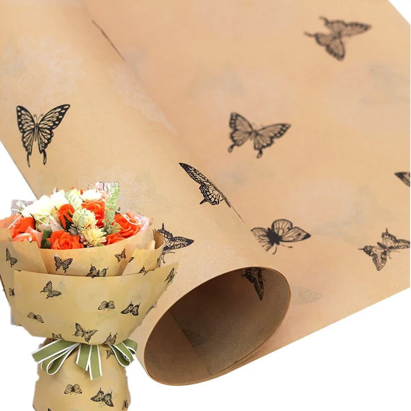 10 листов Бабочка узор двухцветный цветок упаковка крафт-бумага оберточная бумага для букета упаковочная бумага флорист артикулы 50*70 см