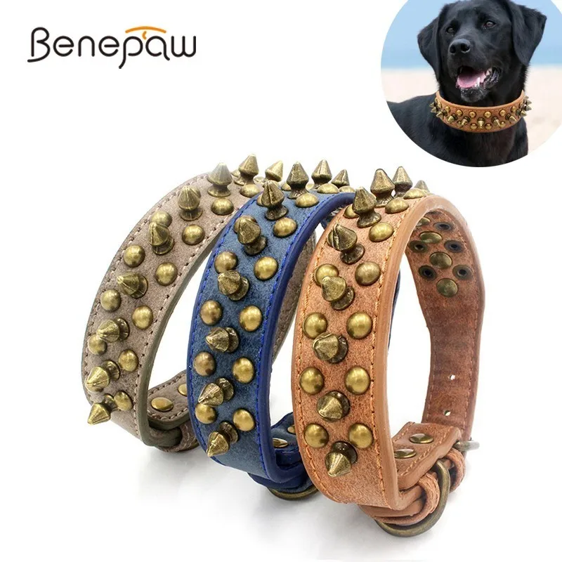Кожаный ошейник для собак Benepaw качественный Регулируемый питомцев маленьких и