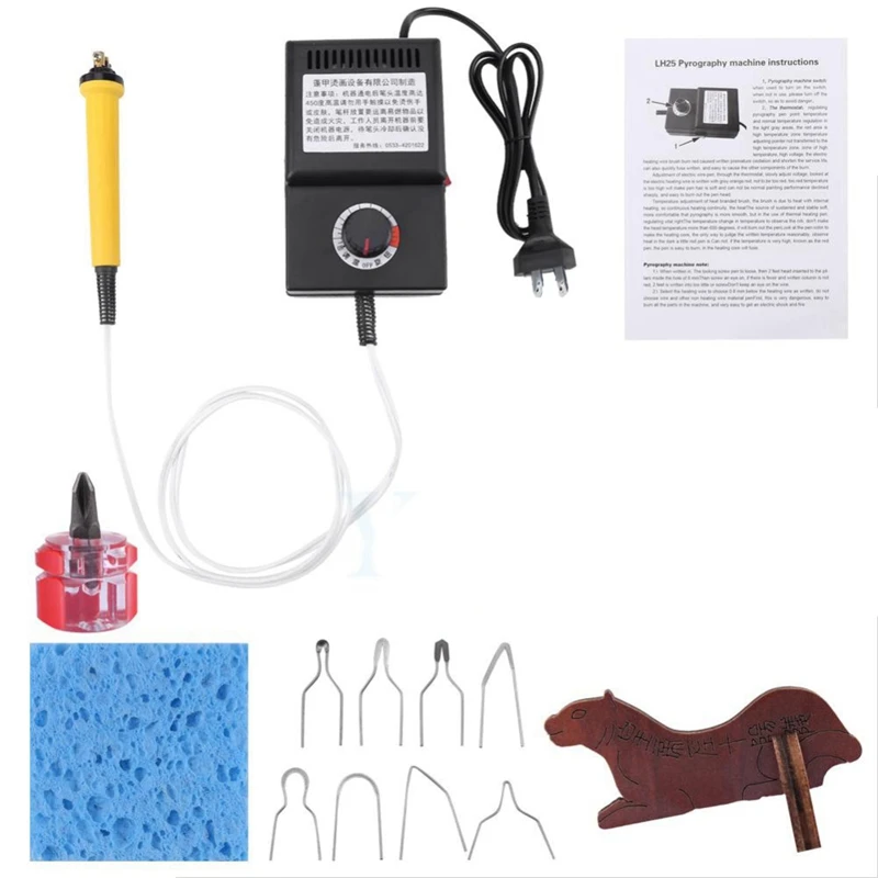 

25W Pyrography Pen Machine Kit Set Wood Burning Crafts Tools Tip Holder Wood Leather Us Plug