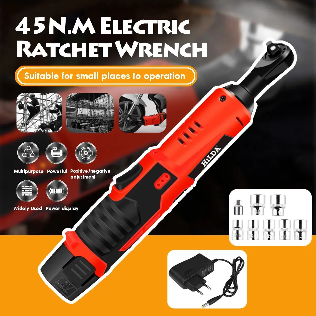 

DC 12V Electric Wrench Kit Cordless Ratchet Wrench Rechargeable Scaffolding Torque Ratchet with Sockets Tools Power Tools